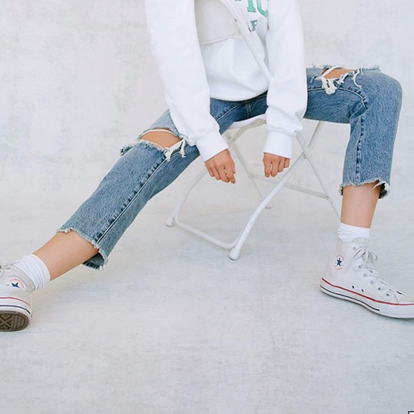 PacSun Denim - PacSun Eco Medium Blue Distressed High Waisted Straight Leg Jeans - size 24